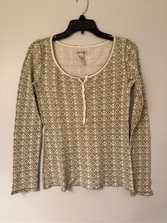 Lucky Brand Tops - Lucky Brand Olive and Cream Fair Isle Henley Long Sleeve Top
